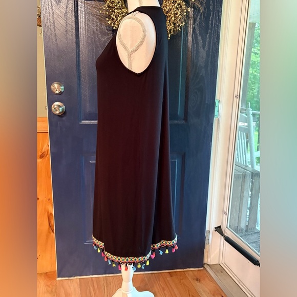 Versona Black Dress with Colorful Trim tassel’s. Size Small. - Picture 4 of 12